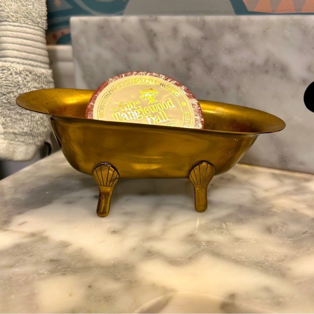 Vintage Brass Clawfoot Tub Soap Dish Trinket Dish